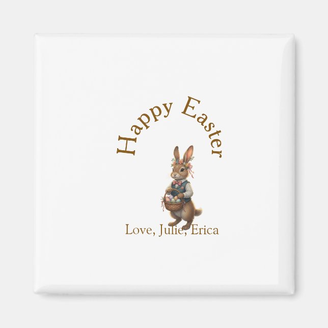 Happy Easter brown bunny with eggs love add name  Magnet (Front)