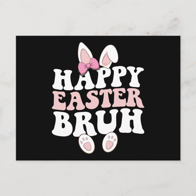 Happy Easter Bruh Bro Bunny Egg Hunt Groovy Retro Postcard (Front)