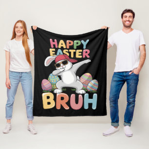 Happy Easter Bruh Bro Funny Dabbing Bunny Rabbit Fleece Blanket