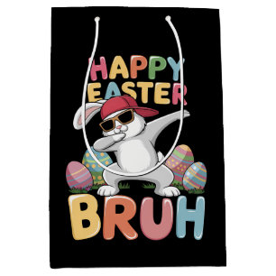 Happy Easter Bruh Bro Funny Dabbing Bunny Rabbit Medium Gift Bag
