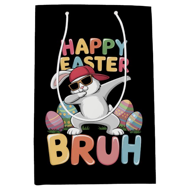 Happy Easter Bruh Bro Funny Dabbing Bunny Rabbit Medium Gift Bag (Front)