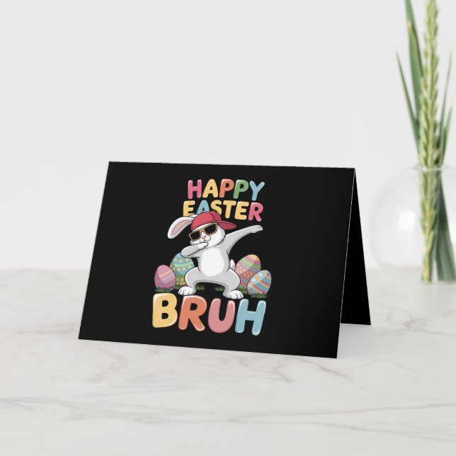 Happy Easter Bruh Bro Funny Dabbing Bunny Rabbit Thank You Card (Front)