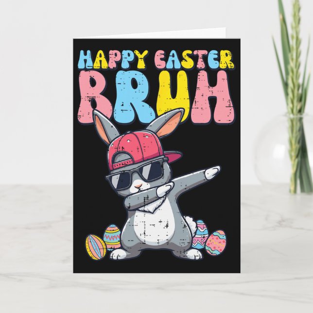 Happy Easter Bruh Bunny Dab Rabbit Dance Boys Kids Card (Front)