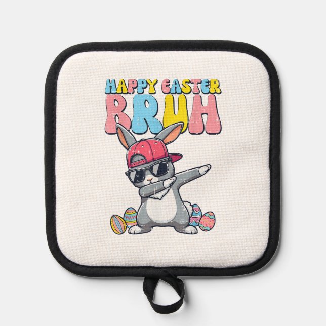 Happy Easter Bruh Bunny Dab Rabbit Dance Boys Kids Pot Holder (Front)