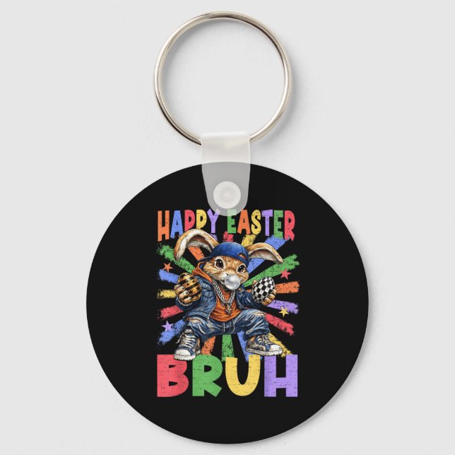 Happy Easter Bruh Bunny Rabbit Easter Egg Hunting  Key Ring (Front)