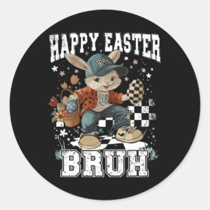 Happy Easter Bruh Bunny Skateboarding Toddler Kids Classic Round Sticker