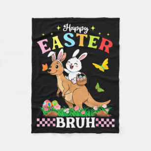 Happy Easter Bruh Cute Kangaroo Bunny Ears Basket Fleece Blanket