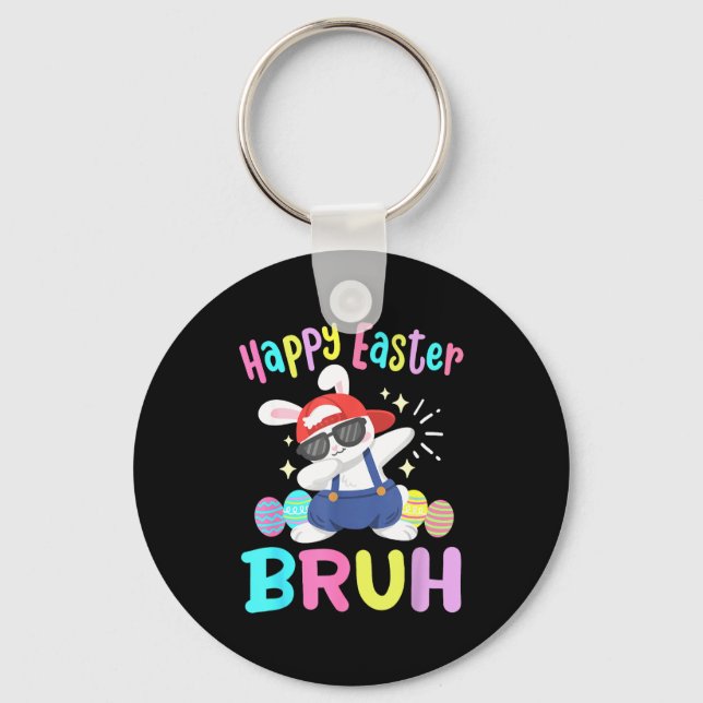 Happy Easter Bruh Funny Dabbing Bunny Dab Dance Ra Key Ring (Front)