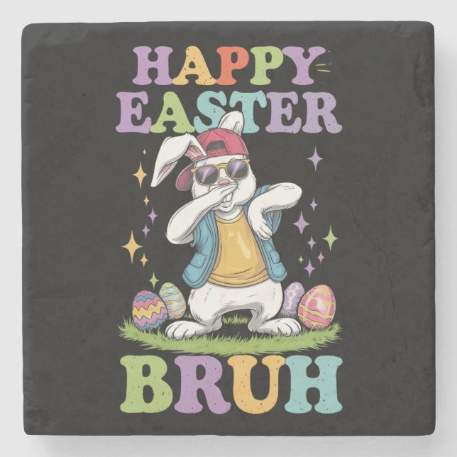 Happy Easter Bruh Funny Dabbing Bunny Rabbit Bro Stone Coaster (Front)