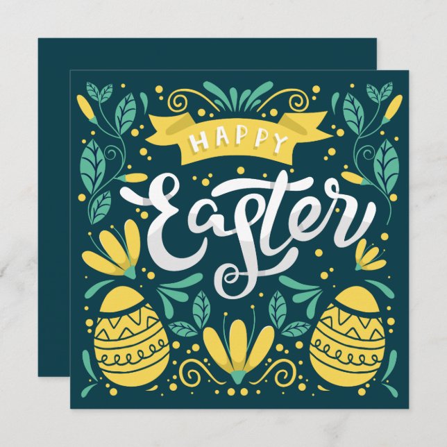 Happy Easter Brunch and Egg Hunt Folk Invitation (Front/Back)