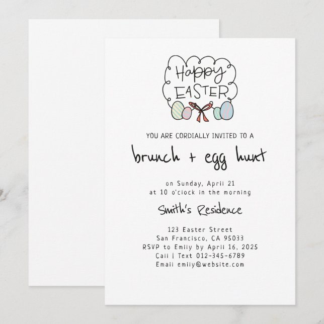 Happy Easter Brunch and Egg Hunt Invitation (Front/Back)