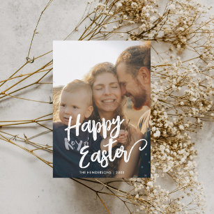 Happy Easter Brush Script Photo Holiday Card