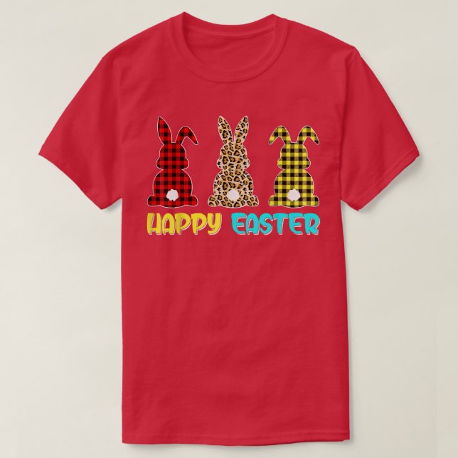 Happy Easter Buffalo Plaid Leopard Print Easter Bu T-Shirt (Design Front)