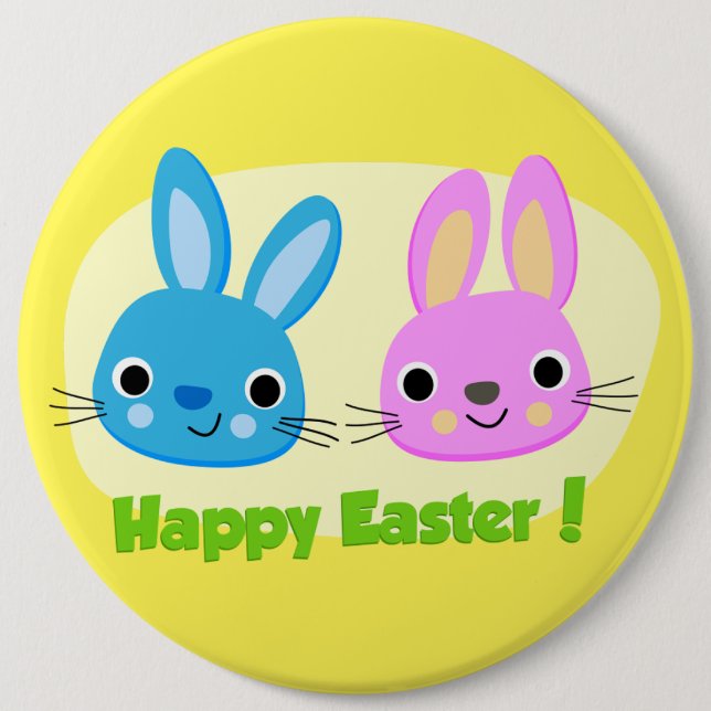 "HAPPY EASTER" BUNNIES  6 CM ROUND BADGE (Front)