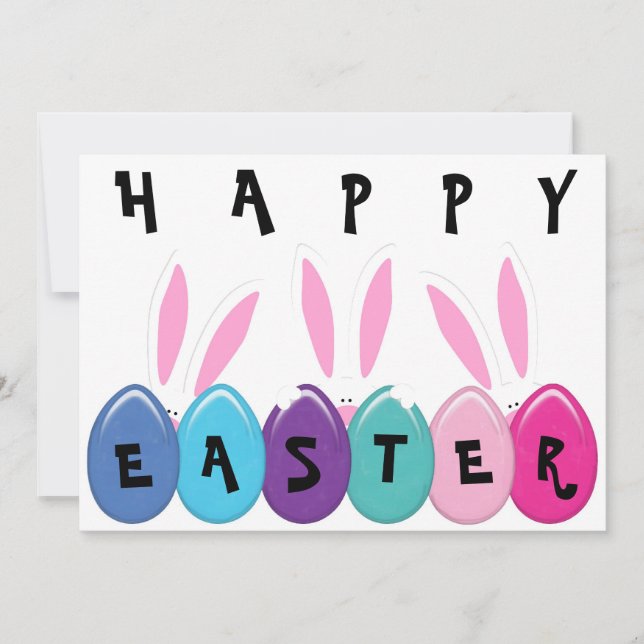 Happy Easter Bunnies And Eggs, Egg Hunt Invite (Front)
