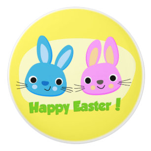 "HAPPY EASTER" BUNNIES CERAMIC KNOB