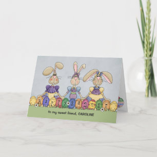 Happy Easter Bunnies & Eggs Personalise Name Card