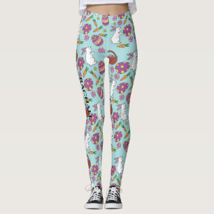 Happy Easter Bunnies Floral Pattern Egg SpringBlue Leggings