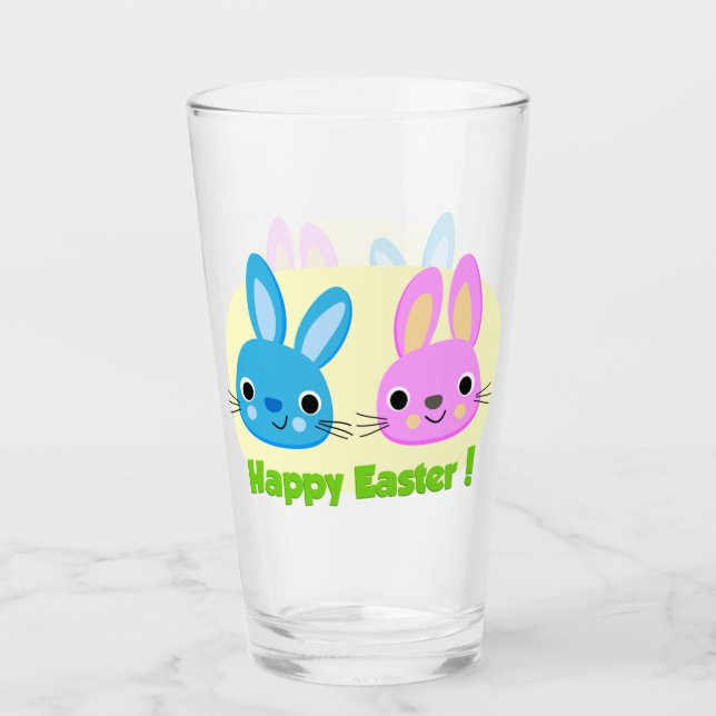 "HAPPY EASTER" BUNNIES  GLASS (Front)