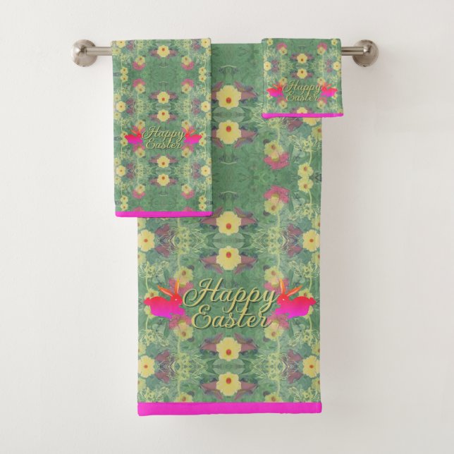 Happy Easter Bunnies Green  Bath Towel Set (Insitu)