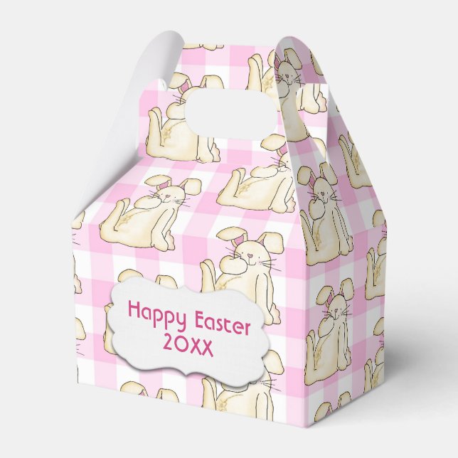 Happy Easter Bunnies On Gingham Favour Box (Front Side)
