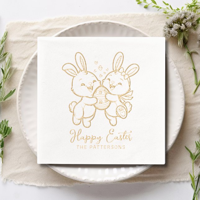 Happy Easter Bunnies Rabbit Egg Personalised Name Foil Napkins (Creator Uploaded)