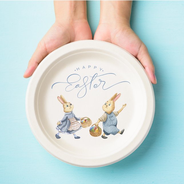 Happy Easter Bunnies with Egg Baskets Paper Plate (Creator Uploaded)