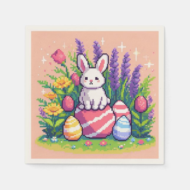 Happy Easter bunny 8 bit pixel art Napkin (Front)