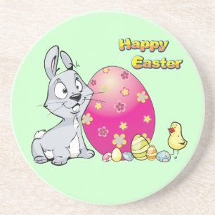 Happy Easter Bunny and Baby Chick Coaster