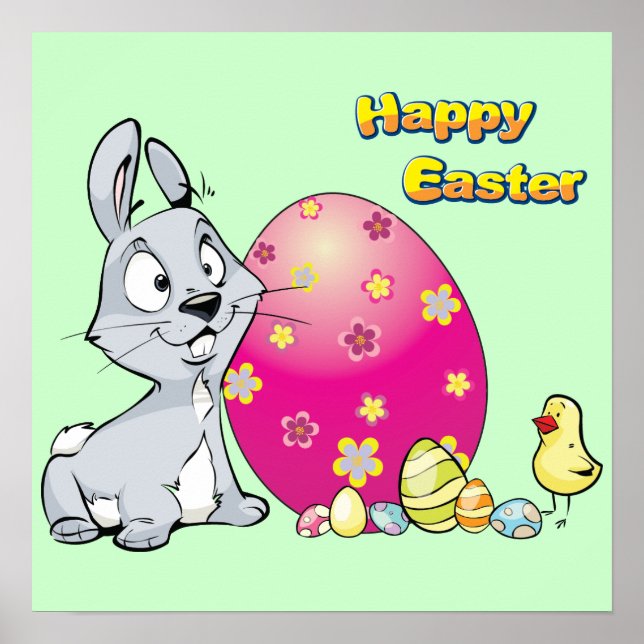 Happy Easter Bunny and Baby Chick Poster (Front)