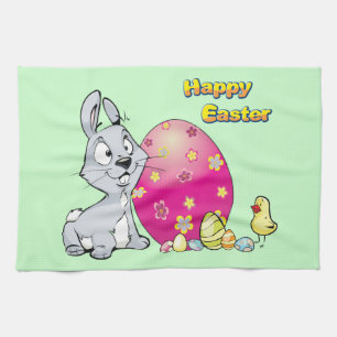 Happy Easter Bunny and Baby Chick Tea Towel