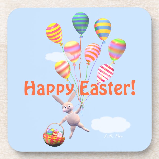 Happy Easter Bunny and Balloons Coaster (Front)