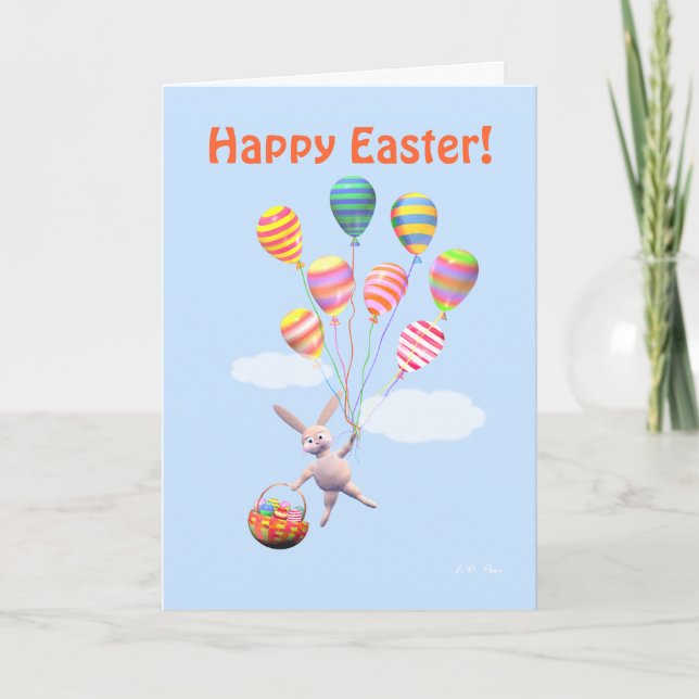 Happy Easter Bunny and Balloons Holiday Card (Front)
