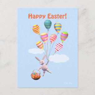 Happy Easter Bunny and Balloons Holiday Postcard