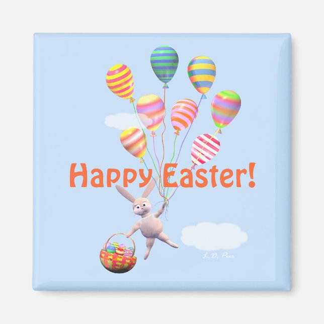 Happy Easter Bunny and Balloons Magnet (Front)