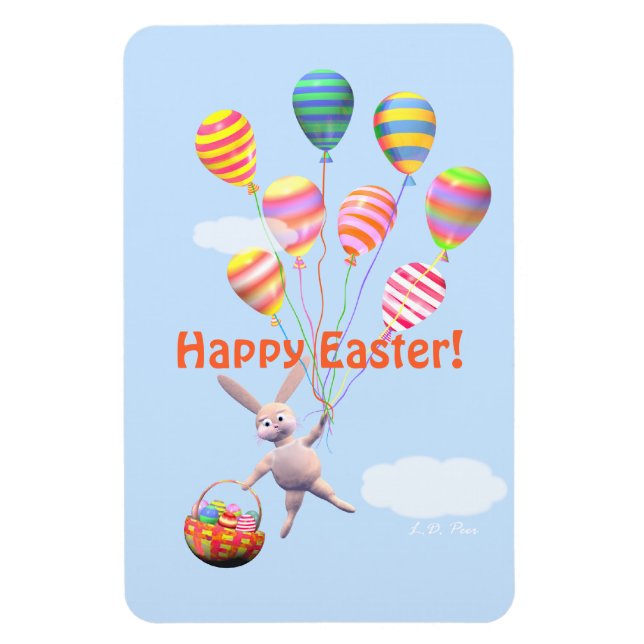 Happy Easter Bunny and Balloons Magnet (Vertical)