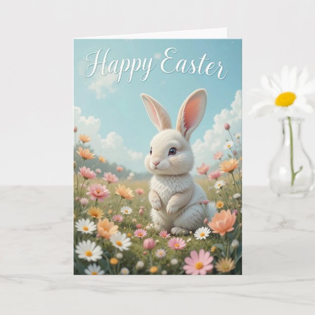 Happy Easter Bunny and Colourful Eggs  Card (Small Plant)