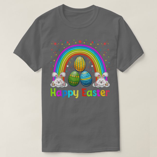 Happy Easter Bunny And Easter Eggs, Rainbow Cathol T-Shirt (Design Front)