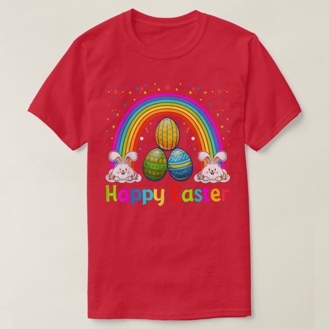 Happy Easter Bunny And Easter Eggs, Rainbow Cathol T-Shirt (Design Front)