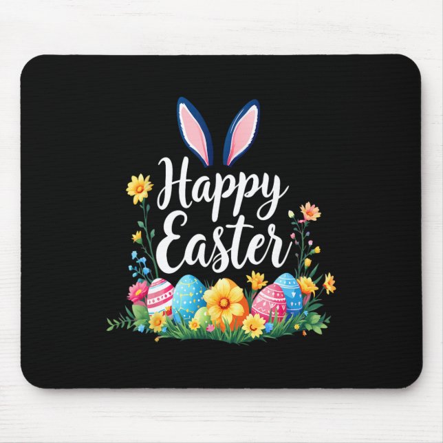 Happy Easter Bunny And Egg Hunt Cute Rabbit  Mouse Pad (Front)