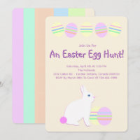 Happy Easter Bunny and Eggs on Pastel Stripes 