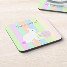 Happy Easter Bunny and Eggs on Stripes