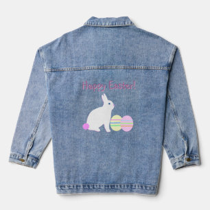 Happy Easter Bunny and Eggs on Stripes Denim Jacket