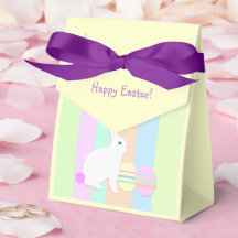 Happy Easter Bunny and Eggs on Stripes