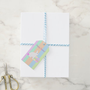 Happy Easter Bunny and Eggs on Stripes Gift Tags