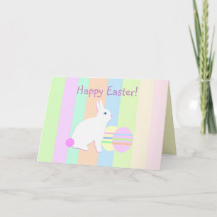 Happy Easter Bunny and Eggs on Stripes Holiday Card