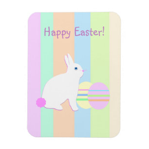 Happy Easter Bunny and Eggs on Stripes Magnet