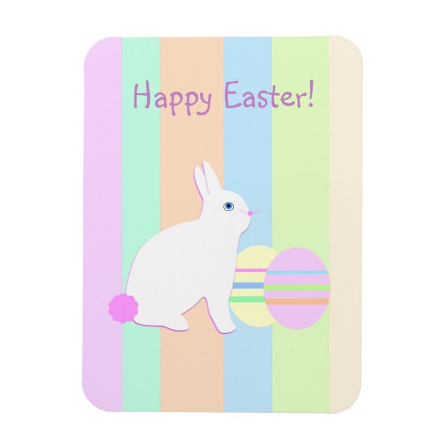 Happy Easter Bunny and Eggs on Stripes Magnet (Vertical)