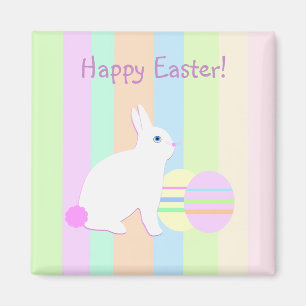 Happy Easter Bunny and Eggs on Stripes Magnet