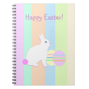 Happy Easter Bunny and Eggs on Stripes Spiral Notebook